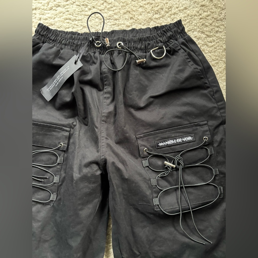 Manière De Voir Black Bungee Cord Lace-Up Cargo Jogger Pants Size 8 NWT - Picture 7 of 11